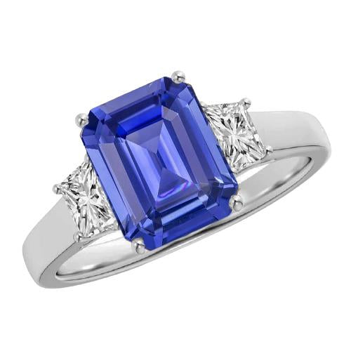 3 Stone Emerald Sapphire Ring & Radiant Diamond Jewelry 2.75 Carats - Gemstone Ring-harrychadent.ca