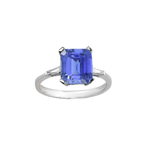 3 Stone Emerald Sapphire Ring & Tapered Baguette Diamonds 2.25 Carats - Gemstone Ring-harrychadent.ca