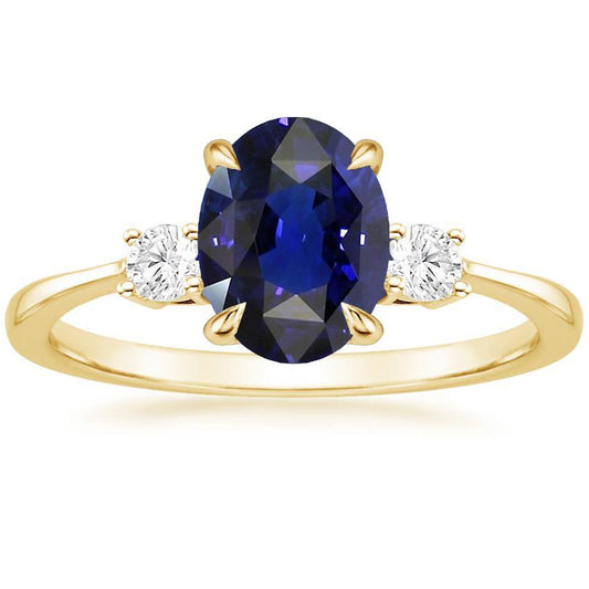 3 Stone Engagement Ring Oval Sri Lankan Sapphire & Diamonds 3 Carats - Gemstone Ring-harrychadent.ca