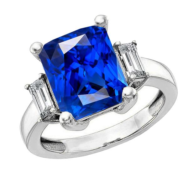 3 Stone Gold Radiant Sapphire Ring Straight Baguette Diamonds 4 Carats - Gemstone Ring-harrychadent.ca