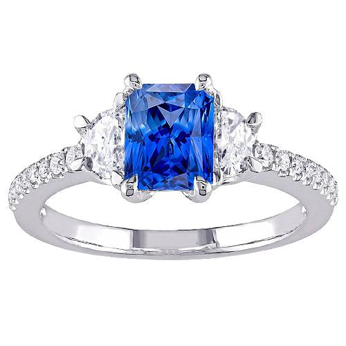 3 Stone Half Moon Diamond Blue Sapphire Ring With Accents 3 Carats - Gemstone Ring-harrychadent.ca