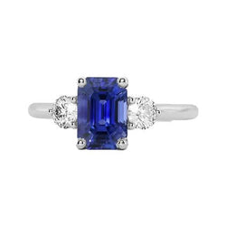 3 Stone Blue Sapphire Emerald Ring & Natural Earth Mined Diamonds 3 Carats
