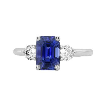 3 Stone Natural Blue Sapphire Emerald Ring & Diamonds 3 Carats - Gemstone Ring-harrychadent.ca