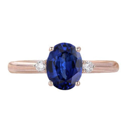 3 Stone Oval Cut Sapphire Ring With Small Round Natural Earth Mined Diamonds 2.25 Carats