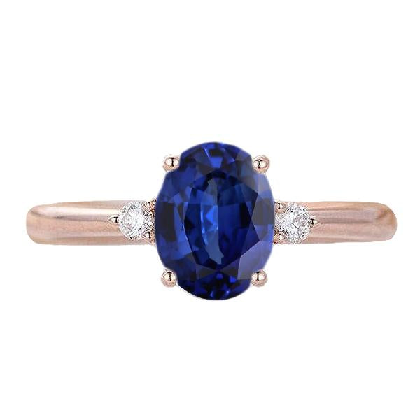 3 Stone Oval Cut Sapphire Ring With Small Round Diamonds 2.25 Carats - Gemstone Ring-harrychadent.ca