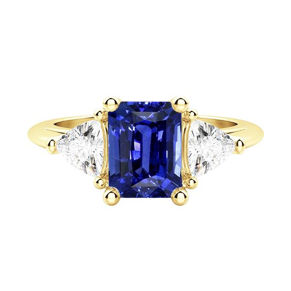 3 Stone Emerald Blue Sapphire Ring With Trillion Diamonds 2.50 Carats - Gemstone Ring-harrychadent.ca