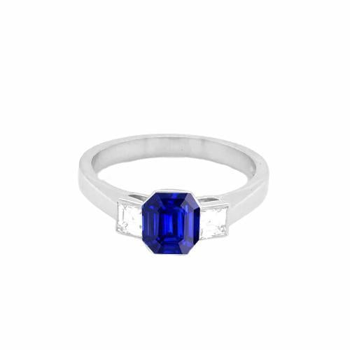 3 Stone Ring Asscher Blue Sapphire & Princess Diamonds 1.50 Carats - Gemstone Ring-harrychadent.ca