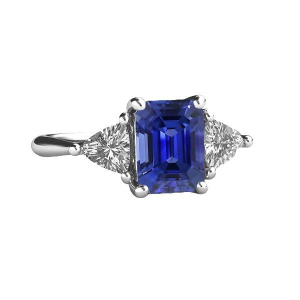 3 Stone Ring Blue Sapphire Emerald & Trillion Diamonds 2.50 Carats - Gemstone Ring-harrychadent.ca