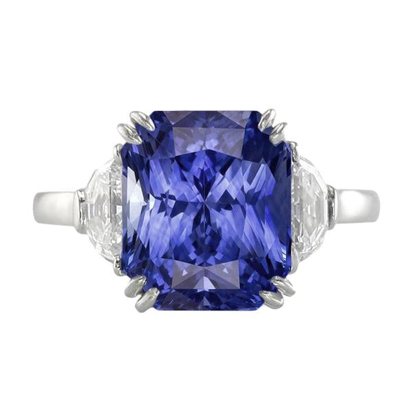 3 Stone Ring Double Prong Radiant Sapphire 4 Carats Half Moon Diamonds - Gemstone Ring-harrychadent.ca