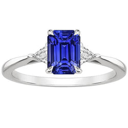 3 Stone Ring Emerald Ceylon Sapphire & Trillion Cut Natural Earth Mined Diamond 3.50 Carats