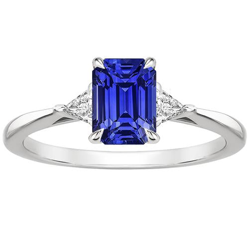 3 Stone Ring Emerald Ceylon Sapphire & Trillion Cut Diamond 3.50 Carat - Gemstone Ring-harrychadent.ca