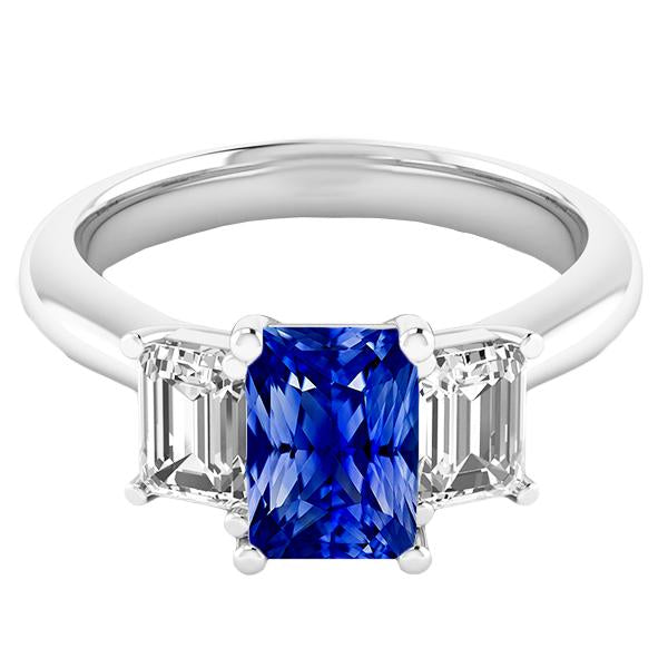 3 Stone Ring Emerald Diamonds & Radiant Deep Blue Sapphire 2.50 Carats - Gemstone Ring-harrychadent.ca