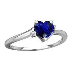 3 Stone Ring Heart Blue Sapphire & Small Round Natural Earth Mined Diamonds 1.75 Carats