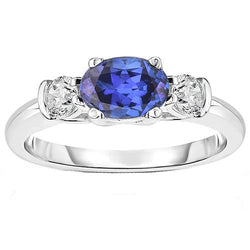 3 Stone Ring Oval And Round Cut Ceylon Sapphire & Natural Earth Mined Diamond 5 Carats New