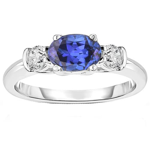 3 Stone Ring Oval And Round Cut Ceylon Sapphire & Diamond 5 Carats New - Gemstone Ring-harrychadent.ca