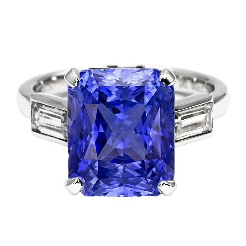 3 Stone Ring Radiant Sapphire & Baguette Diamonds 4 Carats White Gold - Gemstone Ring-harrychadent.ca