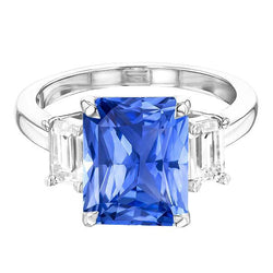 3 Stone Ring Radiant Sapphire & Emerald Natural Earth Mined Diamond Jewelry 4 Carats
