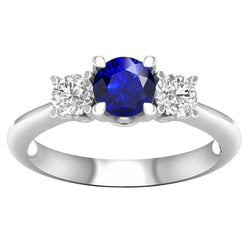 3 Stone Ring Round Prong Set Sapphire Natural Earth Mined Diamonds 5 Carats Gold Jewelry