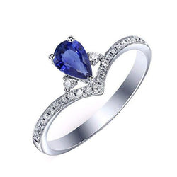 3 Stone Ring With Round Natural Earth Mined Diamond Accents Pear Blue Sapphire 2.50 Carats