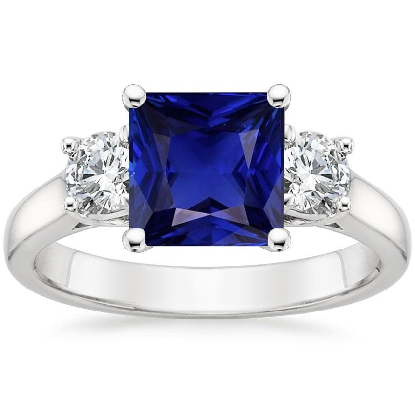 3 Stone Round Diamond & Princess Ceylon Sapphire Ring 6 Carats Gold - Gemstone Ring-harrychadent.ca