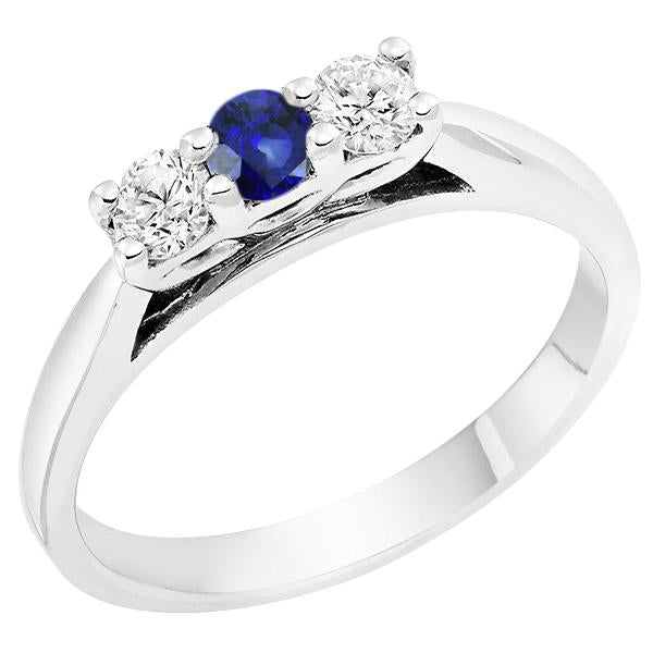 3 Stone Round Diamond & Sapphire Women's Ring 1.50 Carats Shared Prong - Gemstone Ring-harrychadent.ca