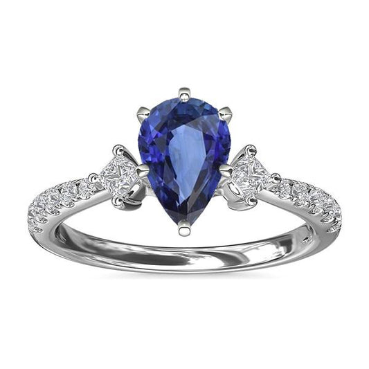 3 Stone Style Ceylon Sapphire Ring With Diamond Accents 2.50 Carats - Gemstone Ring-harrychadent.ca