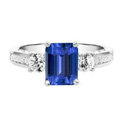 3 Stone Style Natural Earth Mined Diamond Ring Emerald Ceylon Sapphire Jewelry 3 Carats