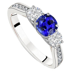 3 Stone Style Gemstone Ring Cushion Sapphire & Natural Earth Mined Diamonds 3.50 Carats