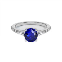 3 Stone Style Genuine Round Natural Earth Mined Diamond & Blue Sapphire Ring 5 Carats