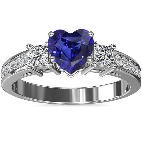 3 Stone Style Heart Sapphire Ring Princess & Round Diamonds 3 Carats - Gemstone Ring-harrychadent.ca