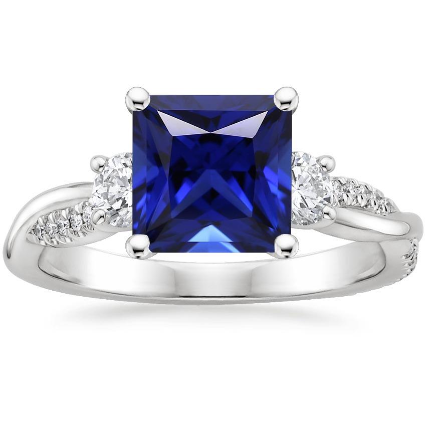 3 Stone Style Princess Cut Ceylon Sapphire Ring With Diamonds 6 Carats - Gemstone Ring-harrychadent.ca