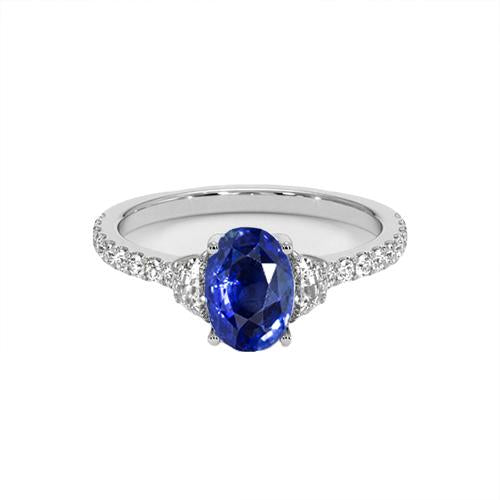3 Stone Style Ring Oval Blue Sapphire 6.75 Carats Genuine White Gold - Gemstone Ring-harrychadent.ca