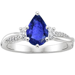 3 Stone Style Ring With Accents Diamond & Pear Blue Sapphire 6 Carats
