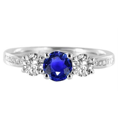 3 Stone Style Round Diamond Blue Sapphire Ring With Accents 2 Carats - Gemstone Ring-harrychadent.ca