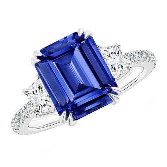 3 Stone Style Sri Lankan Sapphire Ring With Trapezoids 11.50 Carats - Gemstone Ring-harrychadent.ca