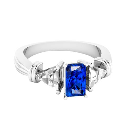 3 Stone Trilliant Diamond Ring 1.50 Carats Radiant Gold Sapphire 14K - Gemstone Ring-harrychadent.ca