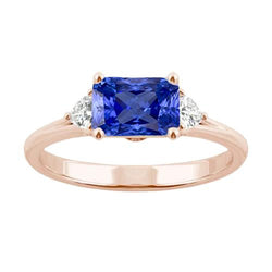 3 Stone Trillion Natural Earth Mined Diamond Blue Sapphire Ring 2.50 Carats Split Shank