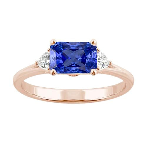 3 Stone Trillion Diamond Blue Sapphire Ring 2.50 Carats Split Shank - Gemstone Ring-harrychadent.ca