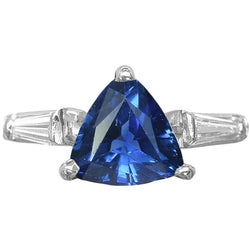 3 Stone Trillion Sapphire Ring Tapered Baguette Natural Earth Mined Diamonds 4.50 Carats