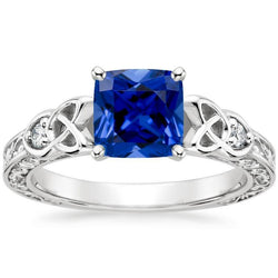 3 Stone Vintage Style Blue Sapphire Ring Round Natural Earth Mined Diamonds 2.50 Carats