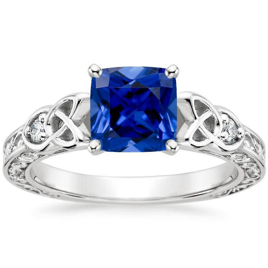 3 Stone Vintage Style Blue Sapphire Ring Round Diamonds 2.50 Carats - Gemstone Ring-harrychadent.ca