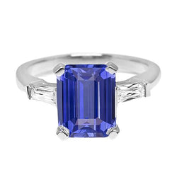 3 Stone Wedding Ring Emerald Sapphire & Baguette Natural Earth Mined Diamonds 2.50 Carats