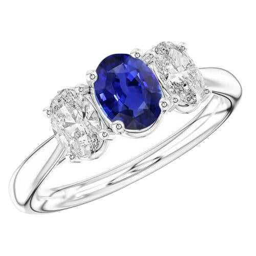 3 Stone Wedding Ring Oval Sapphire 2.50 Carats Tapered Shank Diamonds - Gemstone Ring-harrychadent.ca