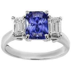 3 Stone Wedding Ring Radiant Sapphire & Emerald Natural Earth Mined Diamonds 3.50 Carats