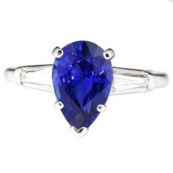 3 Stones Ring Pear Ceylon Sapphire & Baguette Diamonds 4.50 Carats - Gemstone Ring-harrychadent.ca