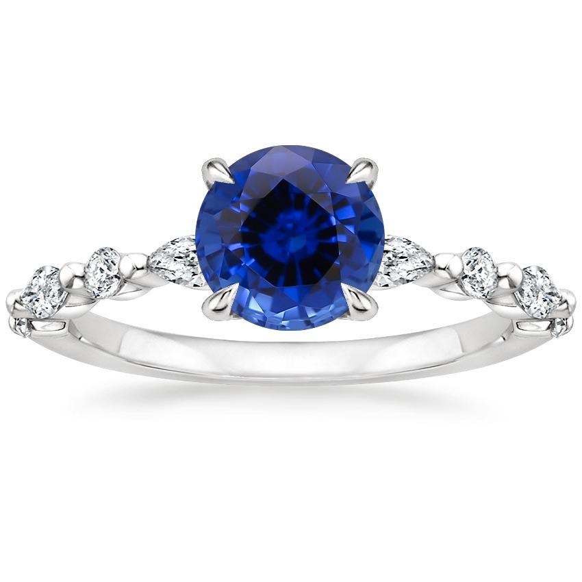 4 Carats Engagement Ring Round Ceylon Sapphire & Diamond Marquise Gold - Gemstone Ring-harrychadent.ca