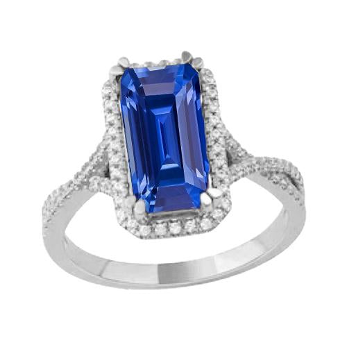 4 Carats Halo Emerald Sri Lankan Sapphire & Diamond Ring Gold - Gemstone Ring-harrychadent.ca