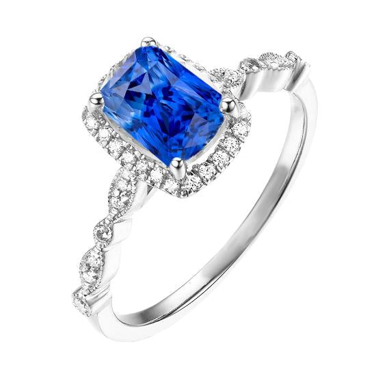 4 Carats Halo Radiant Ceylon Sapphire Ring & Diamond Ladies Jewelry - Gemstone Ring-harrychadent.ca