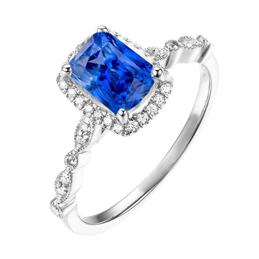 4 Carats Halo Radiant Ceylon Sapphire Ring & Diamond Ladies Jewelry - Gemstone Ring-harrychadent.ca