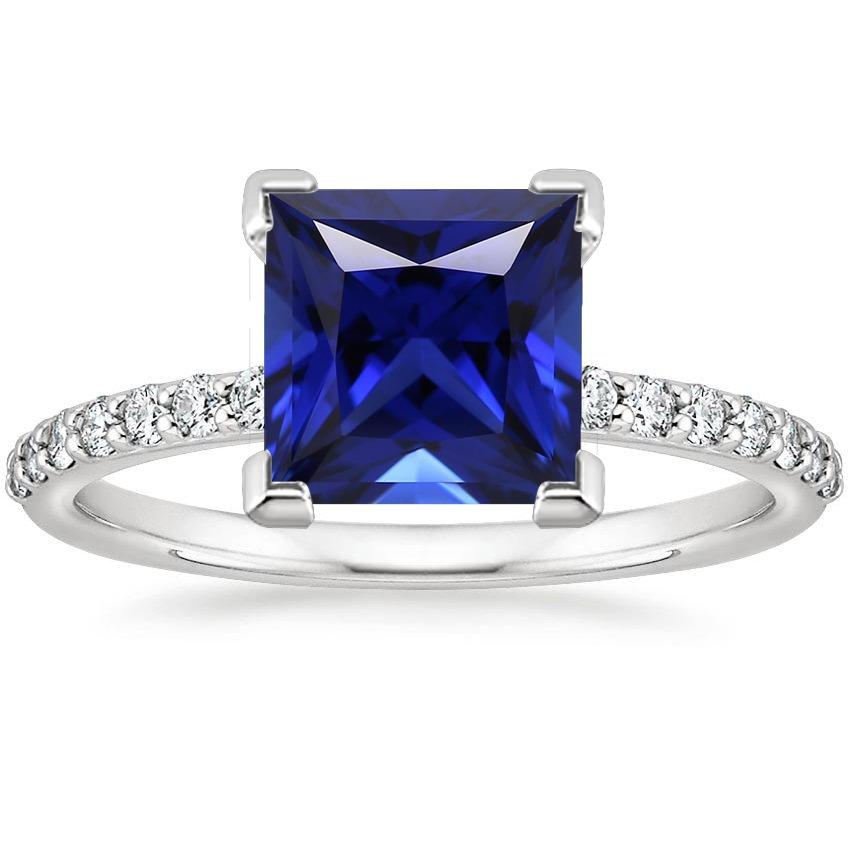 5.50 Carats Solitaire Princess Blue Sapphire With Accents Pave Setting - Gemstone Ring-harrychadent.ca